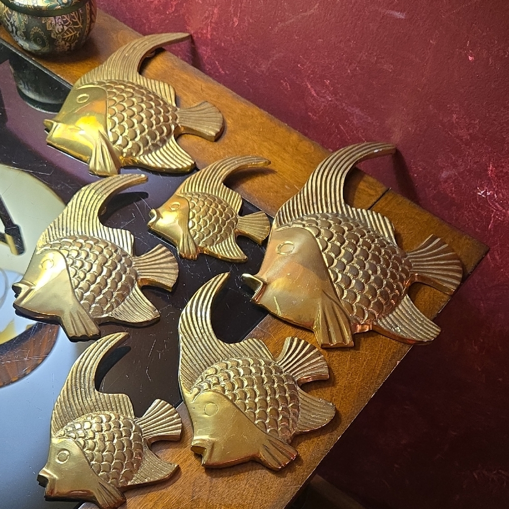 Vintage - 1950s Brass Angel Fish Nautical Wall Art Collection - Set Of 6